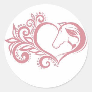 Sticker Rond Coquette Coeur rose Cheval Fille Feminine Élégante