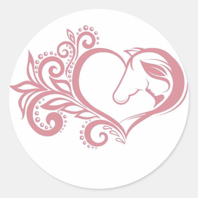 Sticker Rond Coquette Coeur rose Cheval Fille Feminine Élégante (Devant)