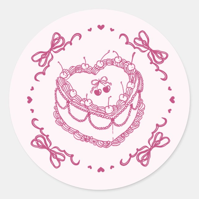 Sticker Rond Coquette Coeur rose rétro Enveloppe de gâteau ceri (Devant)