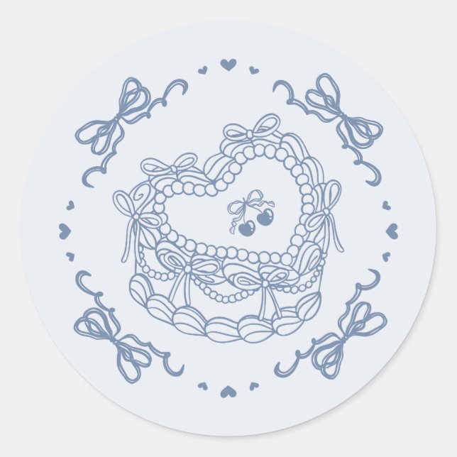 Sticker Rond Coquette Coquette Coeur Rétro Bow Bleu Enveloppe d (Devant)