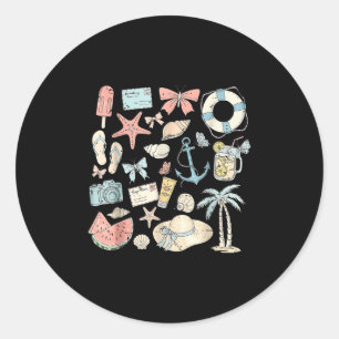 Sticker Rond Coquette côtière Bow Summer Beach Vibes Vacances