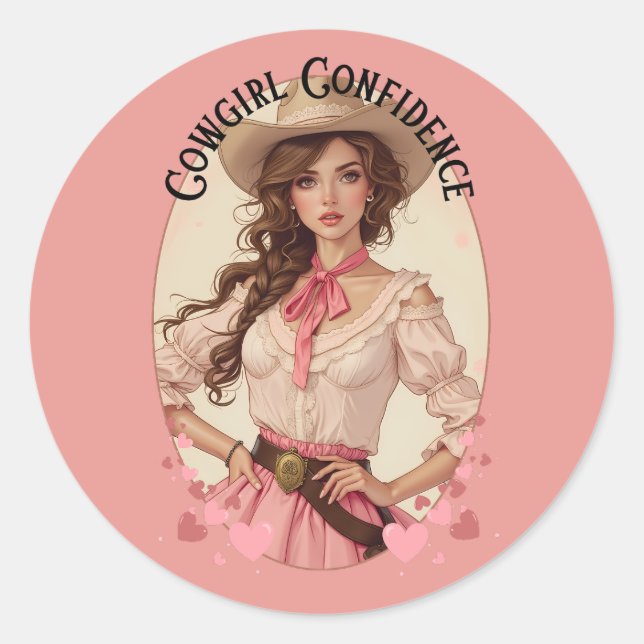 Sticker Rond Coquette Cowgirl Western Mode Portrait (Devant)
