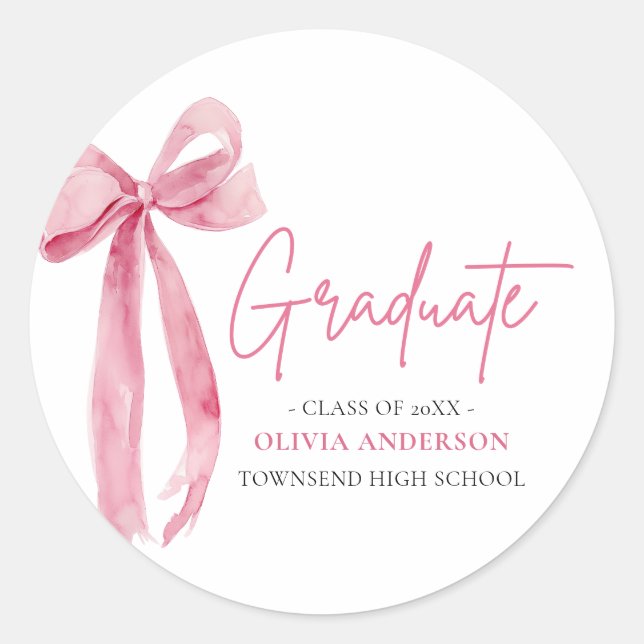 Sticker Rond Coquette de la botte rose moderne Graduate Graduat (Devant)