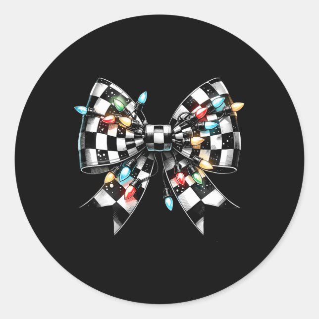 Sticker Rond Coquette de Noël À damiers Bow Xmas Matchi (Devant)