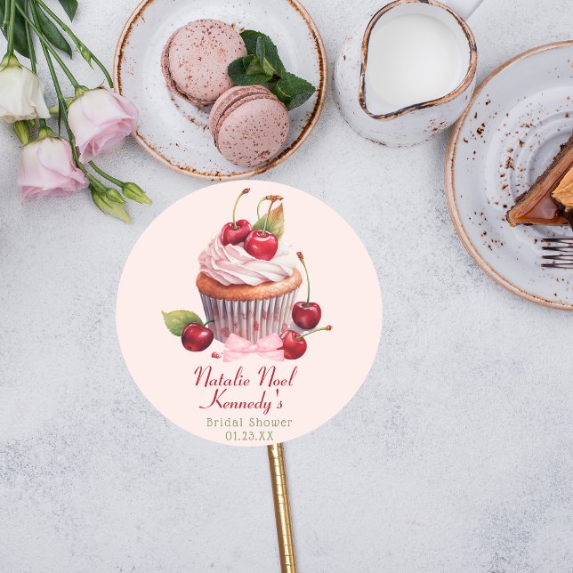 Sticker Rond Coquette Esthétique Pink Bow Cerise Gâteau Fancy G (Créateur téléchargé)
