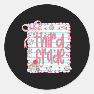 Sticker Rond Coquette Girly Rose Ruban Enseignante Troisième Cl
