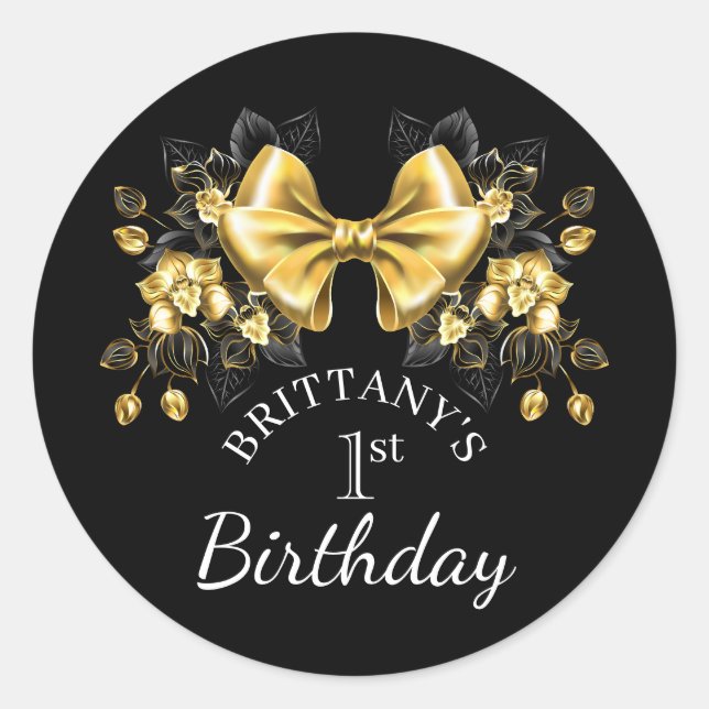 Sticker Rond Coquette Gold Bow Classic premier anniversaire (Devant)