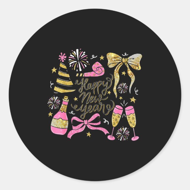 Sticker Rond Coquette Happy New Year 2026 Champagne New Year's  (Devant)