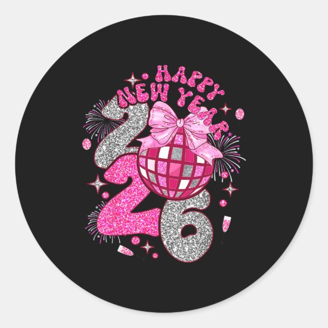 Sticker Rond Coquette Happy New Year 2026 Party Matching Family (Devant)