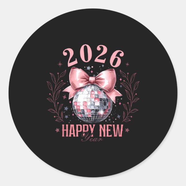Sticker Rond Coquette Happy New Year Party 2026 Family Women Gi (Devant)