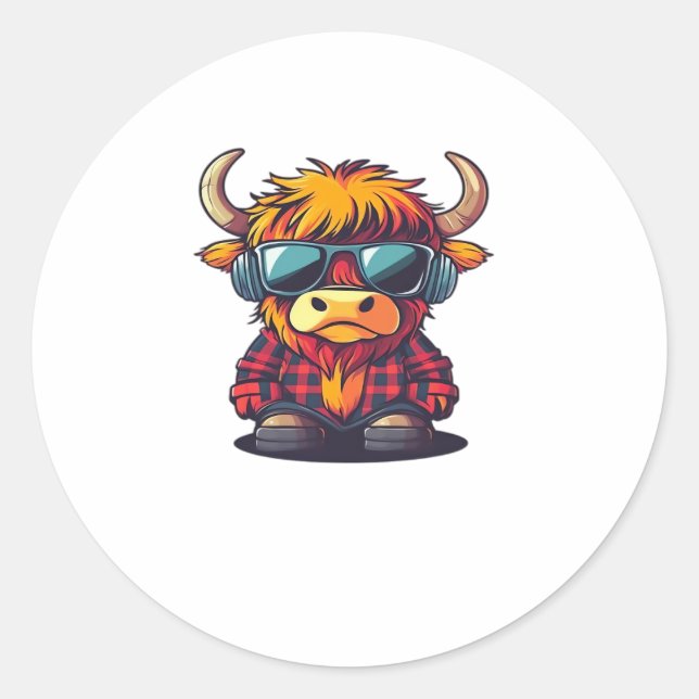 Sticker Rond Coquette Highland Cow Bubblegum Tshirt Design, Hol (Devant)