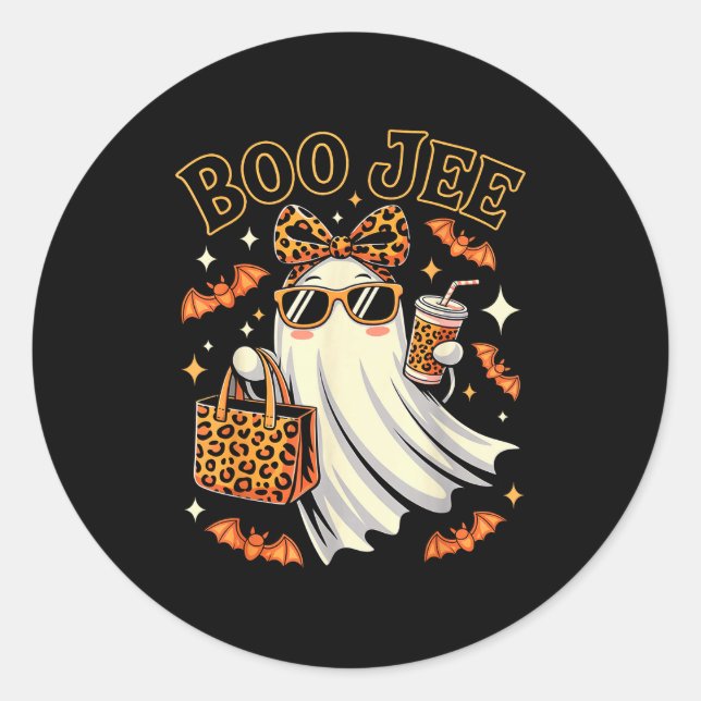Sticker Rond Coquette Leopard Ghost Coffee Boo Jee Halloween Bo (Devant)