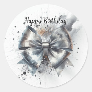 Sticker Rond Coquette métallique argent Bow Anniversaire