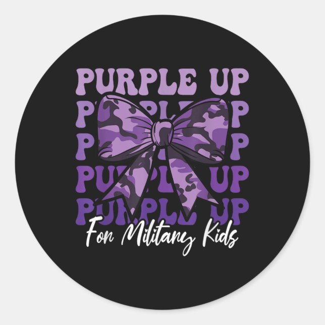 Sticker Rond Coquette Militaire Violet Bow Up For Military (Devant)