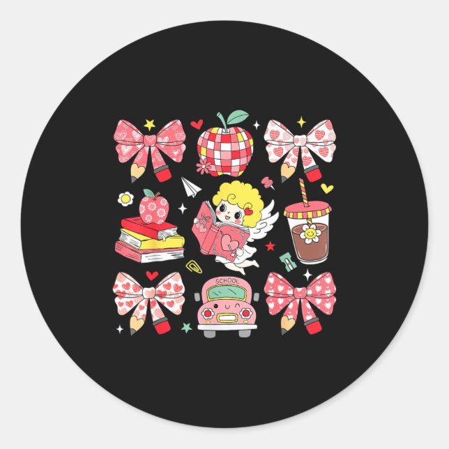 Sticker Rond Coquette Nk Bow Teacher Appreciation Valentines Da (Devant)