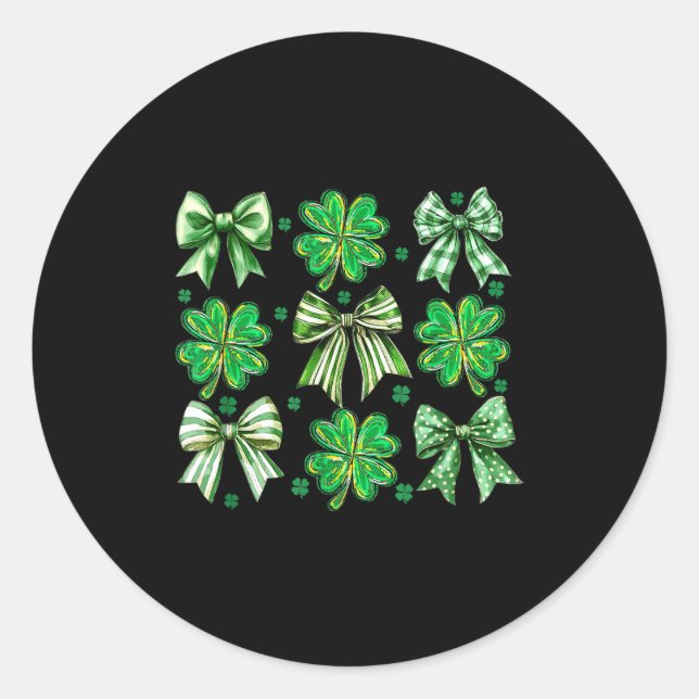 Sticker Rond Coquette Patrick's Day Bow,shamrock Lucky Bow Funn (Devant)