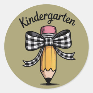 Sticker Rond Coquette Pencil Bow Kindergarten Teacher School