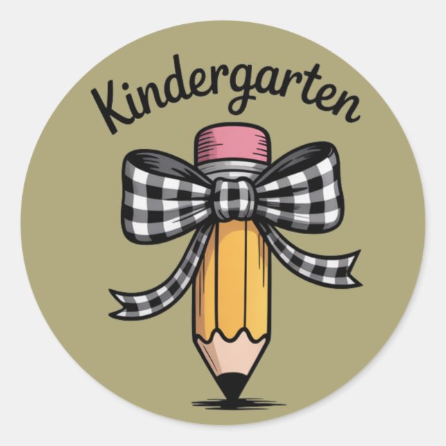 Sticker Rond Coquette Pencil Bow Kindergarten Teacher School (Devant)