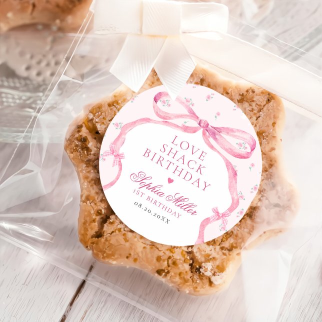 Sticker Rond Coquette Pink Bow Love Shack Anniversaire (Créateur téléchargé)