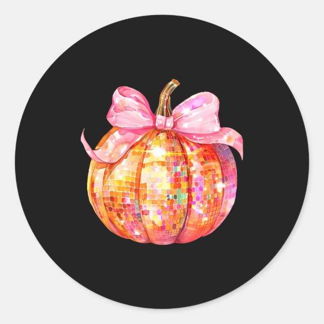 Sticker Rond Coquette Pumpkin Bow Disco Ball Cute Girly Hallowe (Devant)
