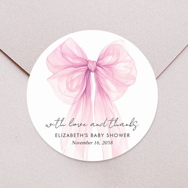 Sticker Rond Coquette rose Bow Baby Girl Douche Merci (Créateur téléchargé)