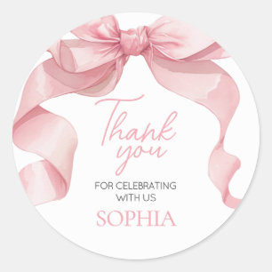 Sticker Rond Coquette rose Bow fête d'anniversaire