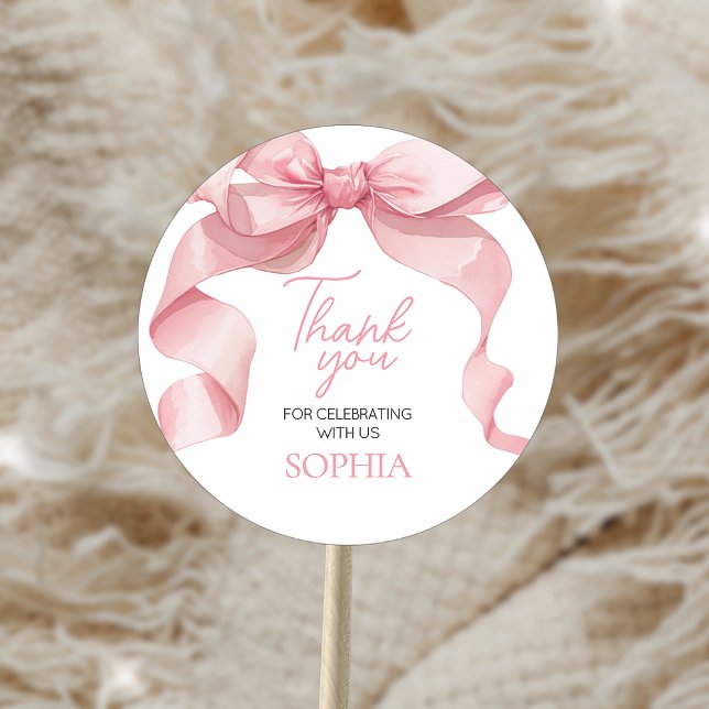 Sticker Rond Coquette rose Bow fête d'anniversaire (Pink Coquette Bow Birthday Party Sticker)