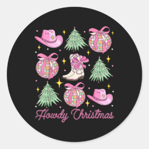 Sticker Rond Coquette rose de Noël Bow Xmas Tree