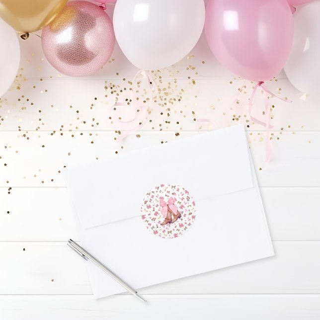 Sticker Rond Coquette rose mignonne Bottes et bow (Créateur téléchargé)