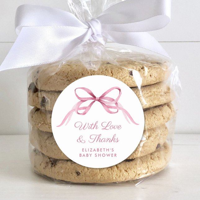 Sticker Rond Coquette rose mignonne Bow bébé fille douche Merci (Créateur téléchargé)