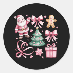 Sticker Rond Coquette rose mignonne Bow Père Noël Noël Arbre No