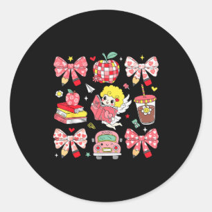 Sticker Rond Coquette Rose Ruban Pomme Professeur Reconnaissanc