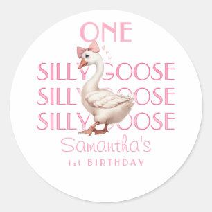 Sticker Rond Coquette rose une oie sotte fille 1er anniversaire