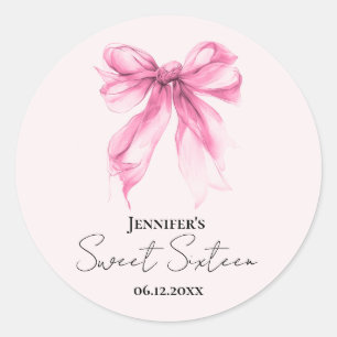 Sticker Rond Coquette Script Rose Bow Soirée Douce 16 Fête Blus