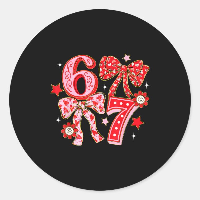 Sticker Rond Coquette Valentine 67 Six Seven Bow Valentines 6 7 (Devant)