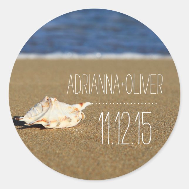 Sticker Rond Coquillage des vagues de plage | Sable | Faveur de (Devant)