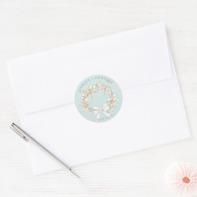 Sticker Rond Coquillage | Mariage à la plage (Enveloppe)