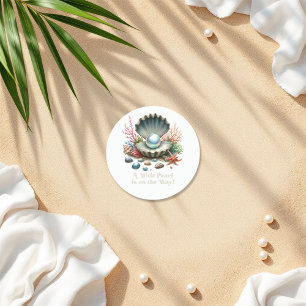 Sticker Rond Coquillage & Océan Thème Petit Baby shower Pearl