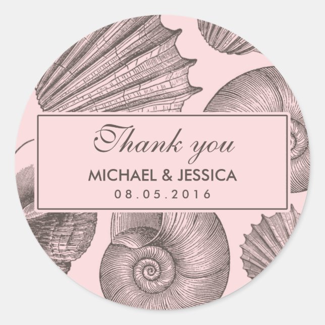 Sticker Rond Coquillage rose gris Coquillage Favoriser Merci St (Devant)