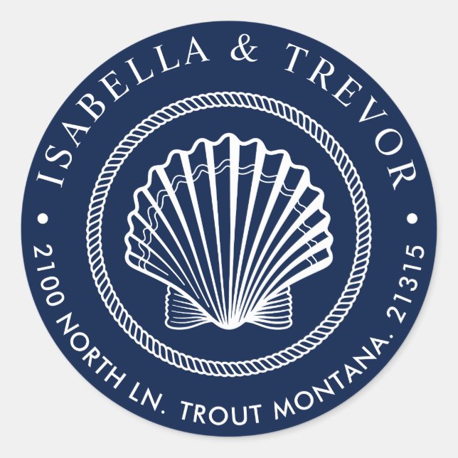 Sticker Rond Coquillage vintage | Adresse de retour (Devant)