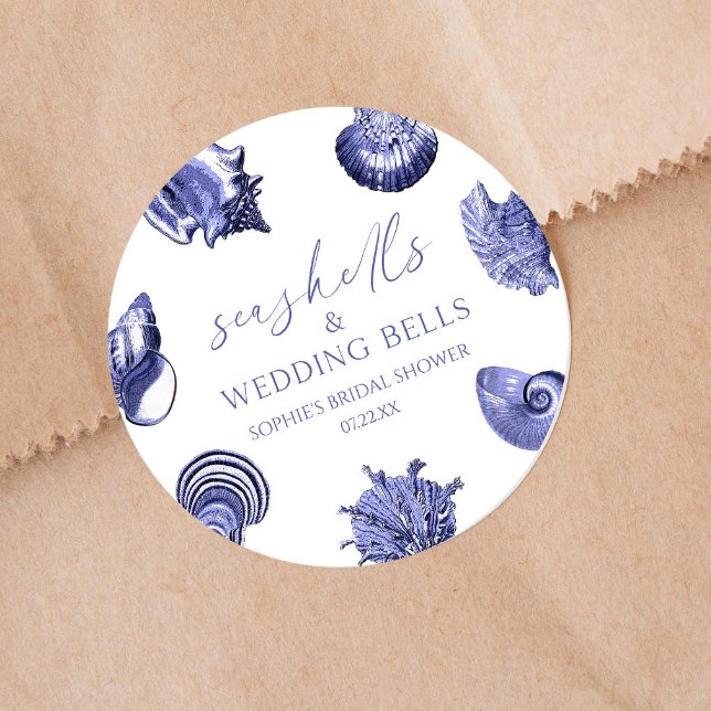 Sticker Rond Coquillages & Cloches de Mariage Élégante Douche d (Créateur téléchargé)