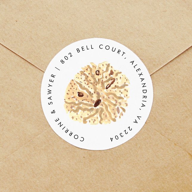 Sticker Rond Coquillages d'aquarelle marine Adresse de retour (Seashell return address label round sticker.)