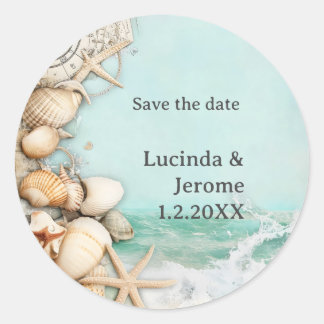 Sticker Rond Coquillages de mariage sur la plage 3