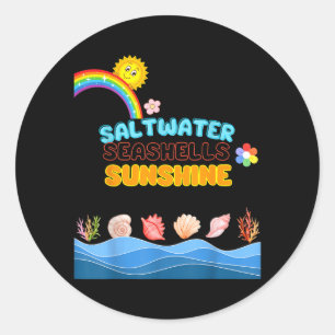 Sticker Rond Coquillages de mer vintage soleil drôle été