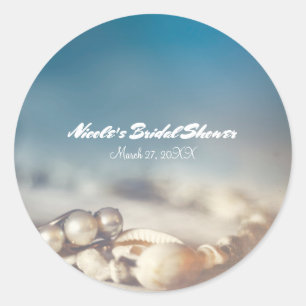 Sticker Rond Coquillages de plage et bijoux de perle Élégante d