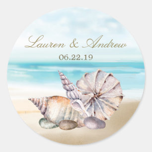 Sticker Rond Coquillages de plage Nautique Mariage Tropical Mon
