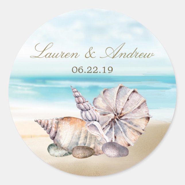 Sticker Rond Coquillages de plage Nautique Mariage Tropical Mon (Devant)