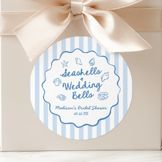 Sticker Rond Coquillages et Cloches de Mariage Réception de Mar