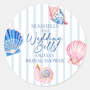 Sticker Rond Coquillages et Cloches de Mariage Réception de Mar