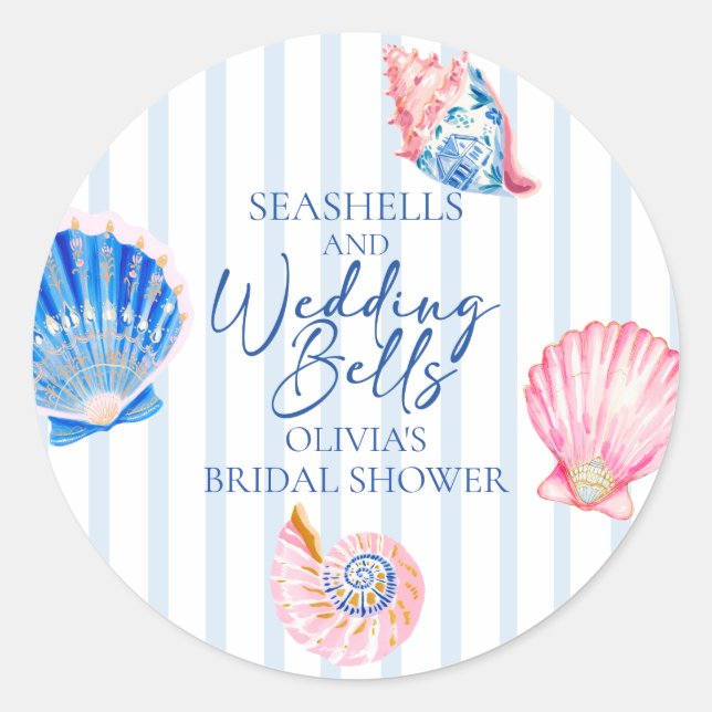 Sticker Rond Coquillages et Cloches de Mariage Réception de Mar (Devant)